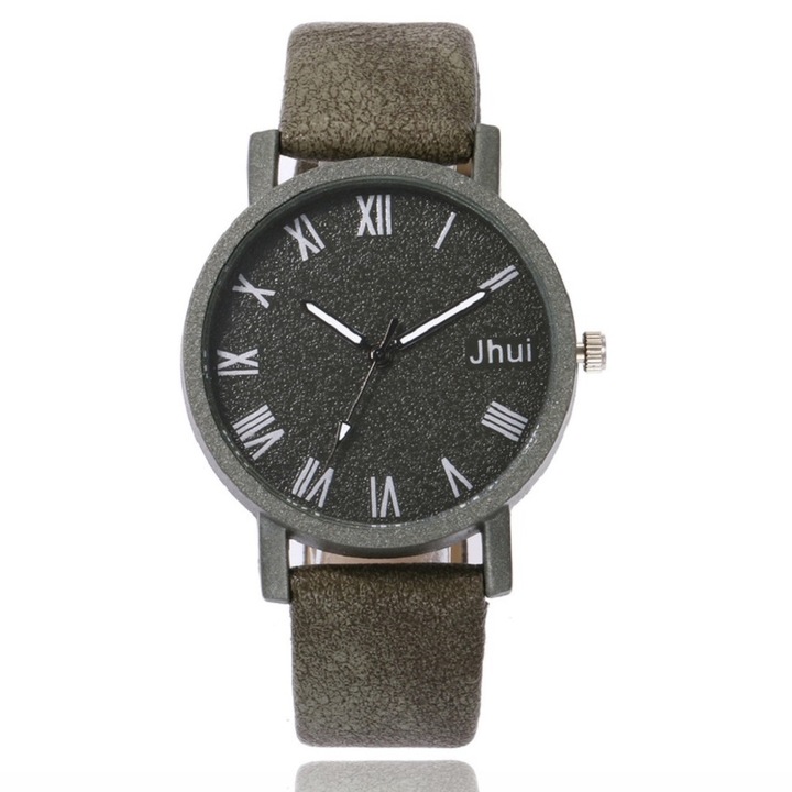Мъжки часовник, Jhui, Неръждаема стомана/Синтетична кожа, Сив