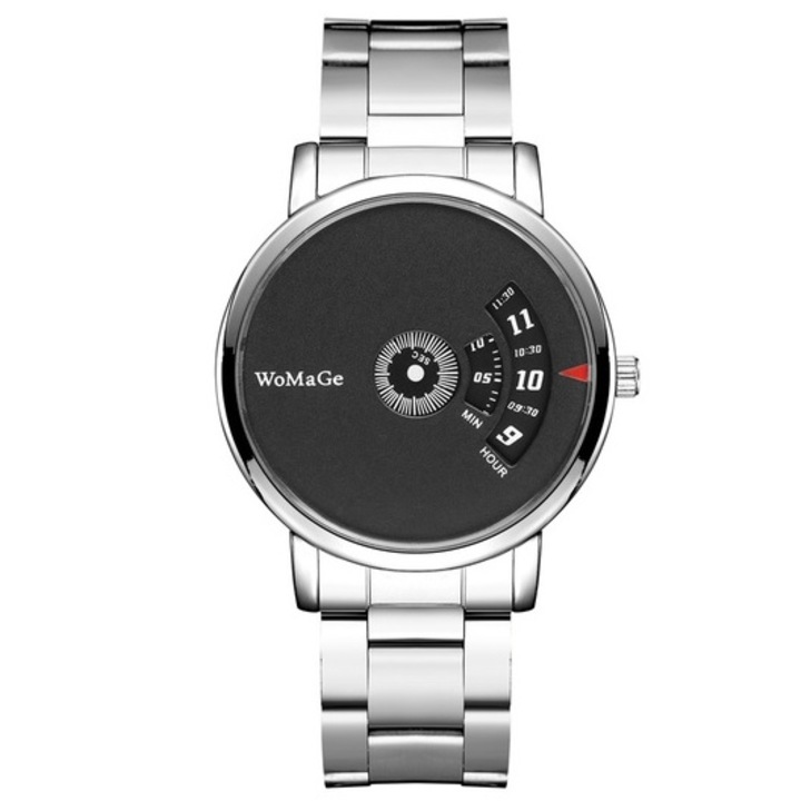 Férfi karóra, kerek, kvarc, rozsdamentes acél, fekete/ezüst