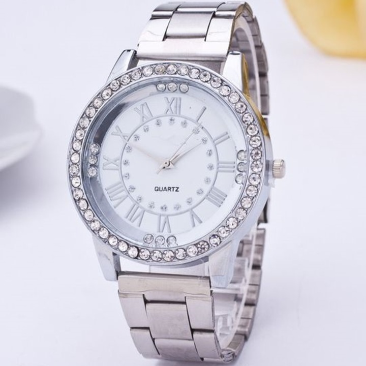 Ceas dama, Elegant, Otel inoxidabil, Rotund, Argintiu