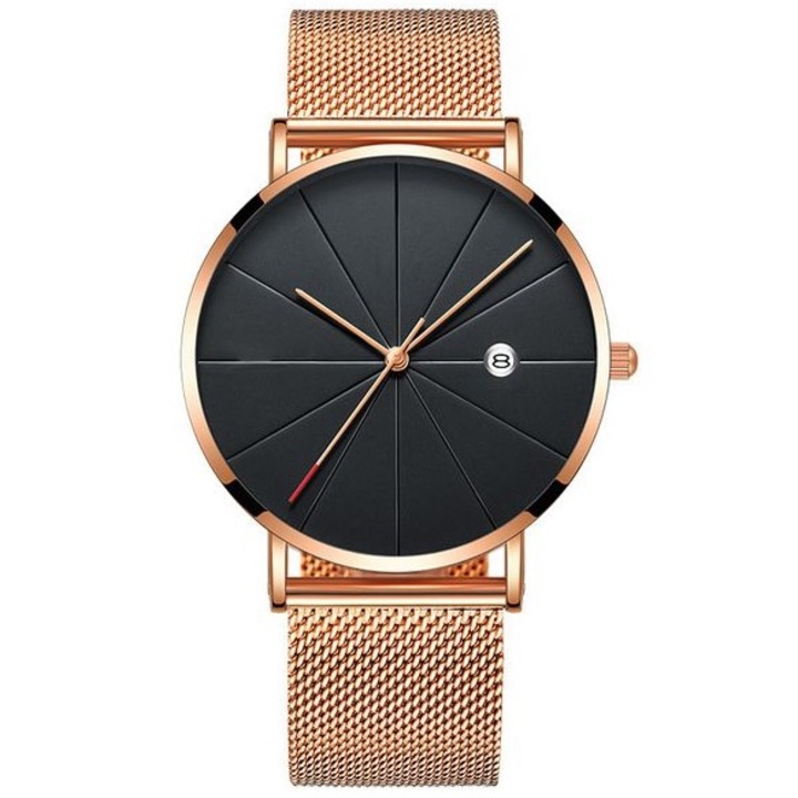 Naim óra, kvarc, rozsdamentes acél, kerek, arany/rózsaszín