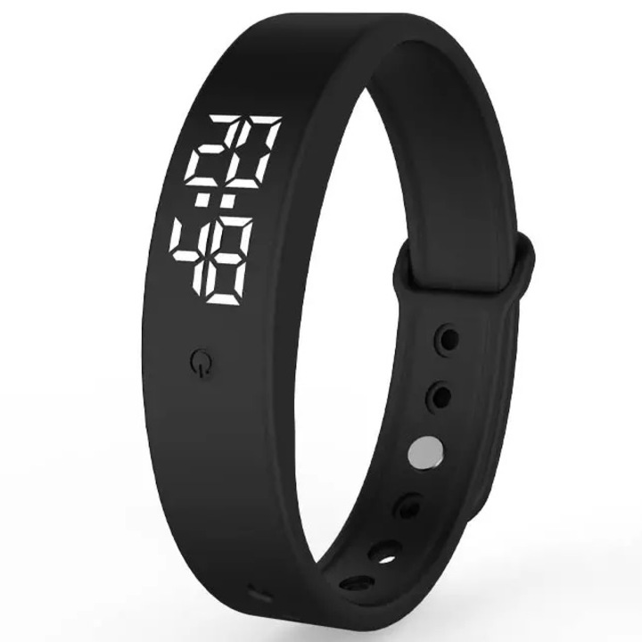 Ceas digital, Unisex, Silicon, Quartz, 23 cm, Negru