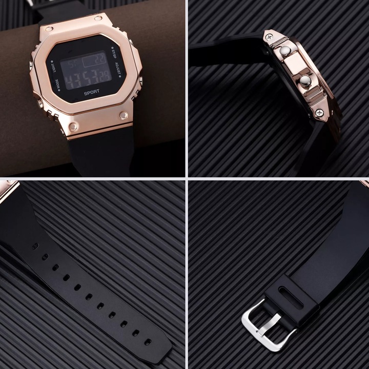 Digitális óra, Unisex, Szilikon, Kvarc, 24 cm, Fehér/Arany