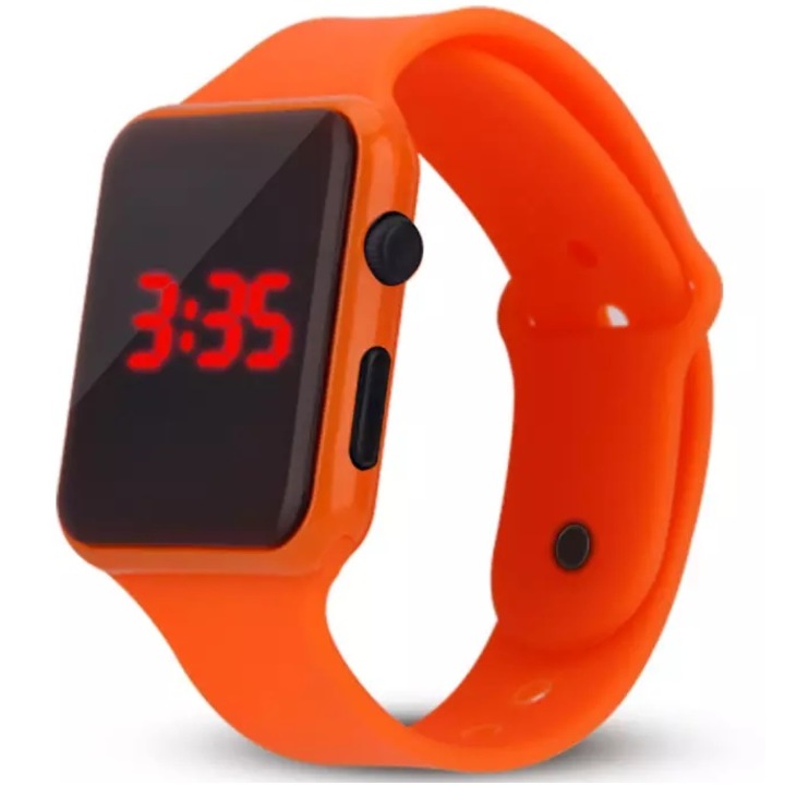 Дигитален часовник, унисекс, силикон, кварц, 25 см, оранжев/черен