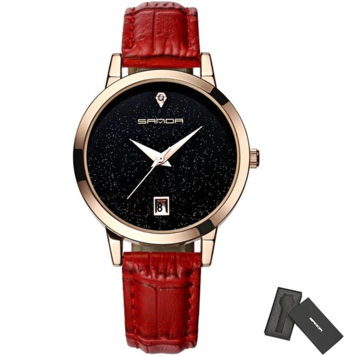 Női karóra, Sanda, Kvarc, Rozsdamentes acél/Bőr, 22 cm, Többszínű