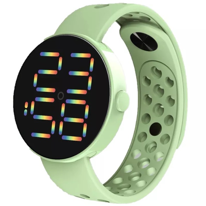 Дигитален часовник, унисекс, силикон, кварц, 24 см, зелено/черно