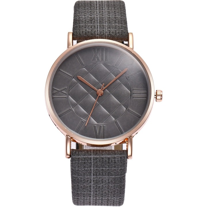 Női karóra, Quart, Rozsdamentes acél/szintetikus, Kerek, Szürke