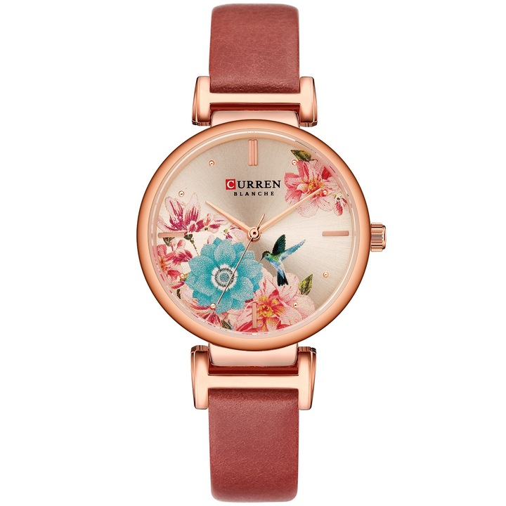 Női karóra, Curren, rozsdamentes acél/bőr, kvarc mechanika, 24 cm, rózsaszín/arany
