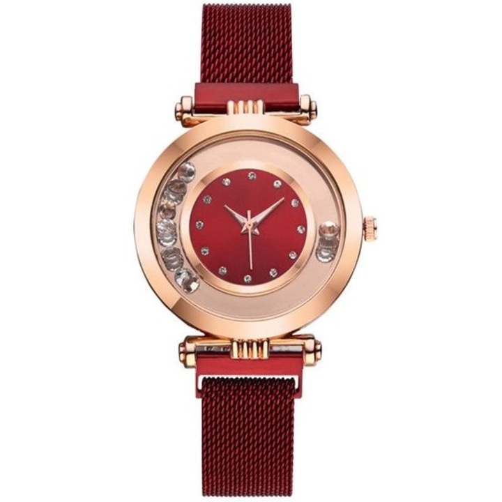 Női karóra, fém, kvarc szerkezet, 23 cm, arany/piros