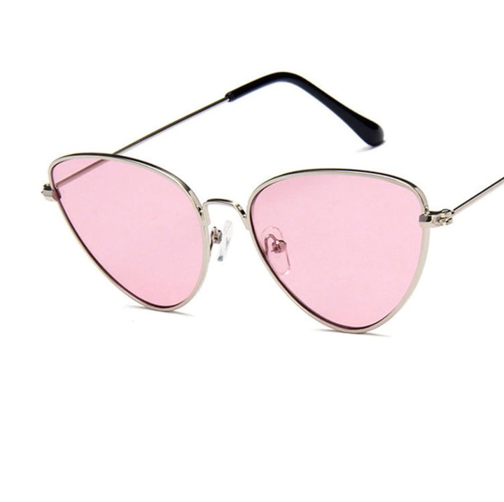 Ochelari de soare, Femei, Model Retro Cat-eye, Protectie UV400, Roz/Argintiu