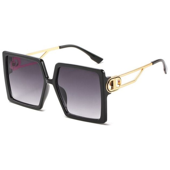 Ochelari de soare, Femei, Model Queen, Oversize, Protectie UV400, Negru