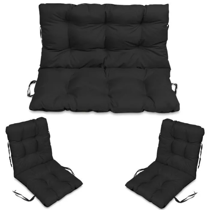 Комплект мебелни възглавници, SuperKissen24, (100x60x50 и 2x48x48x48), черни, 3 бр.