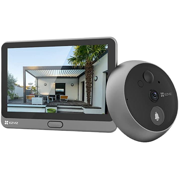 Sonerie video inteligenta Ezviz CP4, Two-way video, Full HD, Detectare miscare, Alerte aplicatie, Night Vision, Grey