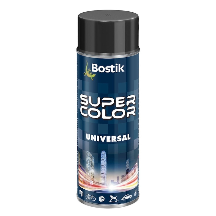 Спрей боя, Bostik Color Universal, лъскаво черно RAL 9005, интериор/екстериор, 400 ml