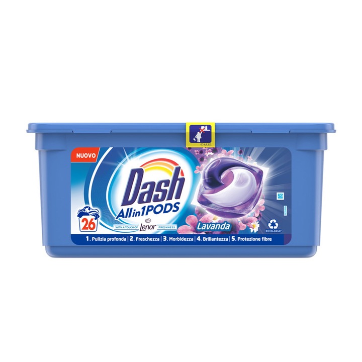Detergent de rufe capsule Dash cu balsam Lenor Lavanda, all in 1, 26 spalari