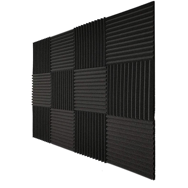 Звукопоглъщащи панели ORIGINAL DEALS, За звукова и акустична изолация, 12 части, 30 x 30 x 2,5 cm, Черен