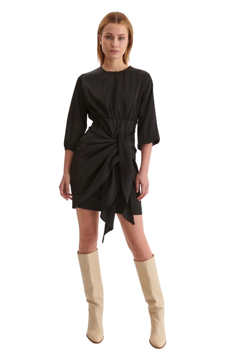 Миди рокля с панделка, Черен, Черен