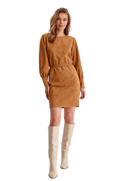 Rochie camel midi cu maneca lunga, Maro camel