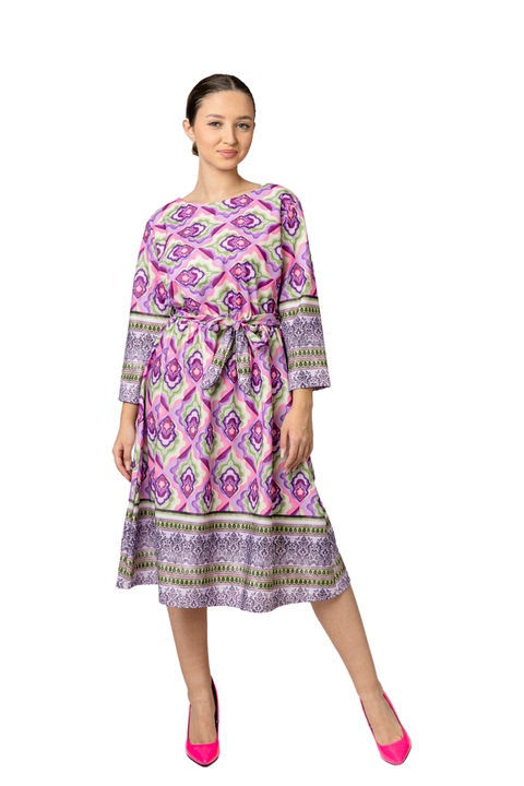 Люлякова рокля с щампи на мандала и шнур на талията, Лилав, One Size