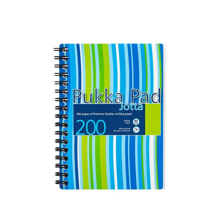 Caiet cu spirala Pukka Pad Stripes, dictando, 200 pag, hartie 80 g, format A6, coperti PP, albastru