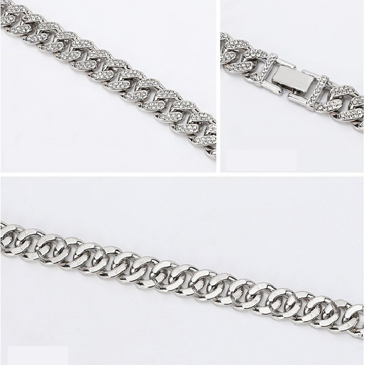 Lant Cuban, AEWOYAD, Inox/Zirconiu, lungime 50cm, Argintiu - eMAG.ro