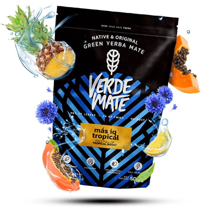Yerba Mate Tea, Verde Mate, Mas IQ Tropical, Enyhe, Levegőn Szárított, 500g