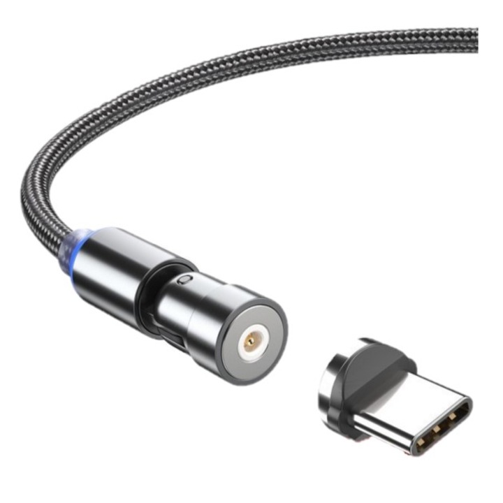 Cablu de date/incarcare rapida, magnetic, cap rotativ 540, tip C, Negru