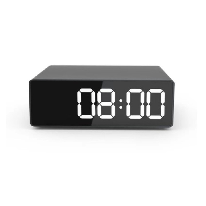 Mini camera Spy Wifi Ascunsa in Ceas Desteptator, Microfon, Infrarosu, 1080P, Activare la Miscare, Onshop, Android/iOS, Negru