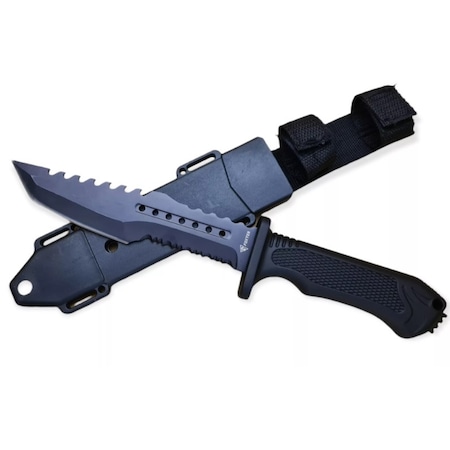 Cutit tactic de vanatoare, Foxter, Otel inoxidabil, 31 cm, Negru