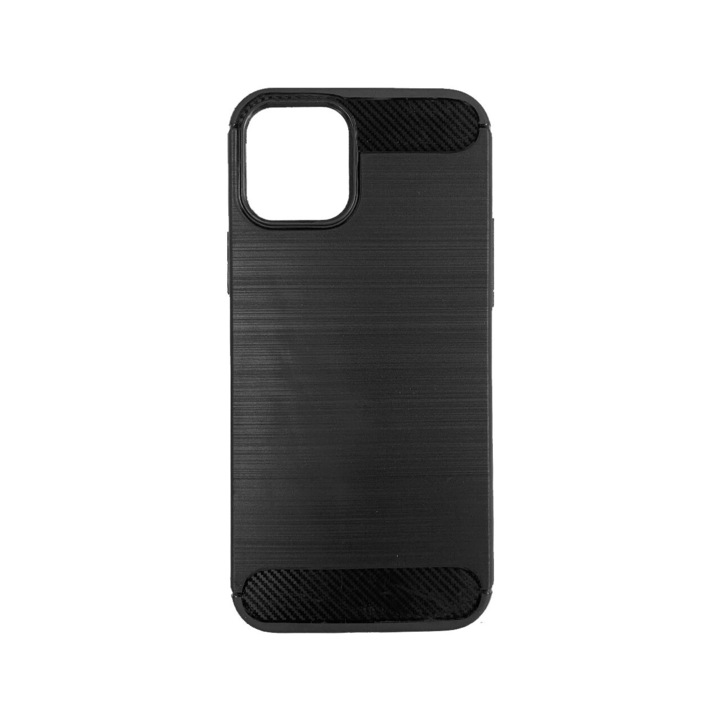 Husa Lemontti Carbon Case Flexible compatibila cu iPhone 12 / 12 Pro, Negru