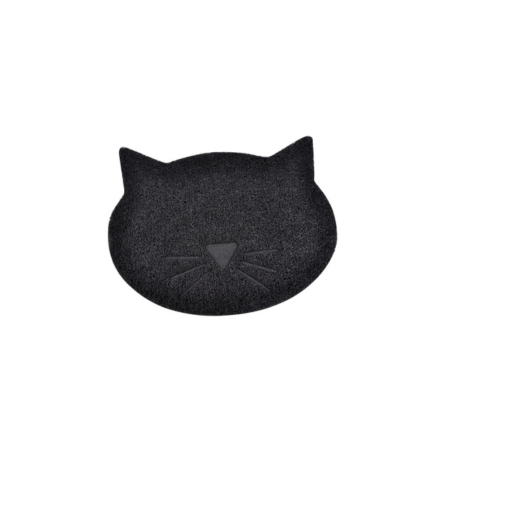 Covoras antiderapant pentru litiera sau boluri de mancare, forma pisica, 37x43cm, Negru, RBT-BBL8161