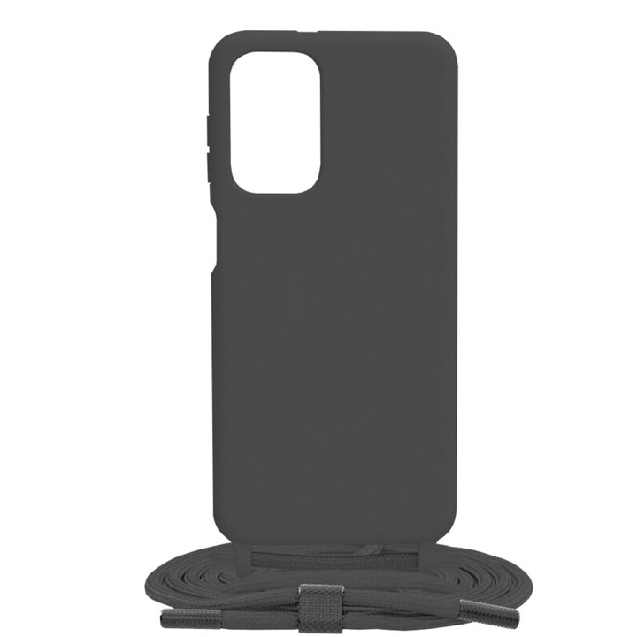 Husa din silicon cu snur pentru Samsung Galaxy A23 4G /5G, Soft Feeling, Hard TPU, Camera Protection, Perfect Fit, Interior microfibra, Festival style, Incredibly accessible use, Negru