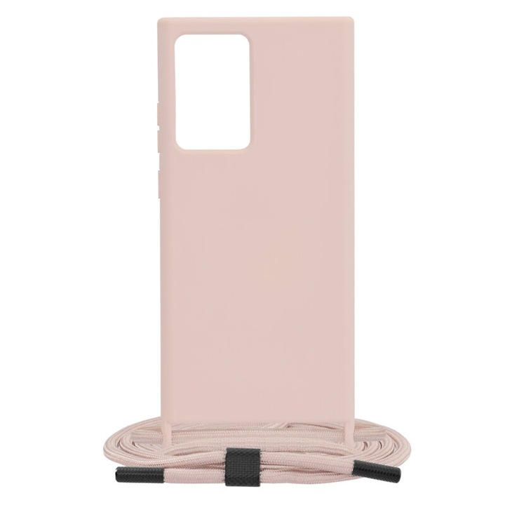 Силиконов калъф с кабел за Samsung Galaxy Note 20 Ultra 4G/5G, Soft Feeling, Next Level Design, Защита на камерата, Perfect Fit, Микрофибърна вътрешност, Фестивален стил, Невероятно достъпно използване, Розов