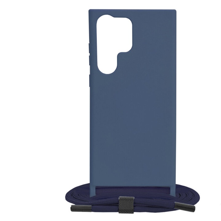 Husa din silicon cu snur pentru Samsung Galaxy S23 Ultra 5G, Soft Feeling, Hard TPU, Camera Protection, Perfect Fit, Interior microfibra, Festival style, Incredibly accessible use, Albastru