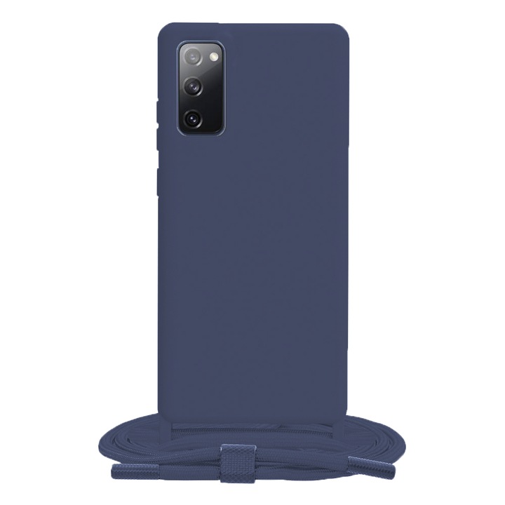 Husa protectie cu snur integrat, compatibila cu Samsung Galaxy S20 FE, FONIX ShieldBand, silicon mat, interior microfibra, lant 170 cm, Albastru