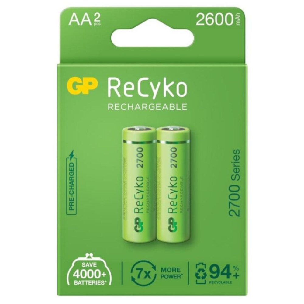 Комплект от 2 батерии AA (R6) GP 270AAHCN-GB2 бл. Recyko, 2700mAh, Ni ...