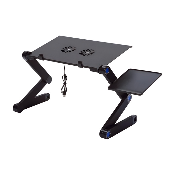 Masuta laptop reglabila, cu sistem cooler USB, Negru, 16 inch, 42x26x47 cm