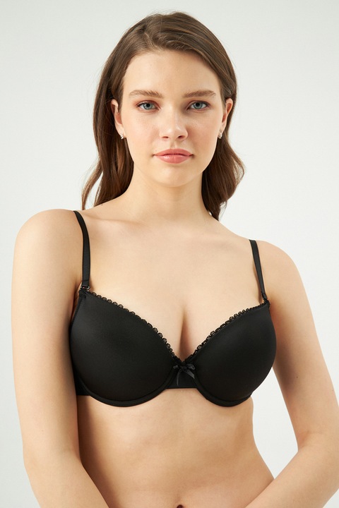 EROS, Sutien uni cu insertii de dantela, Negru