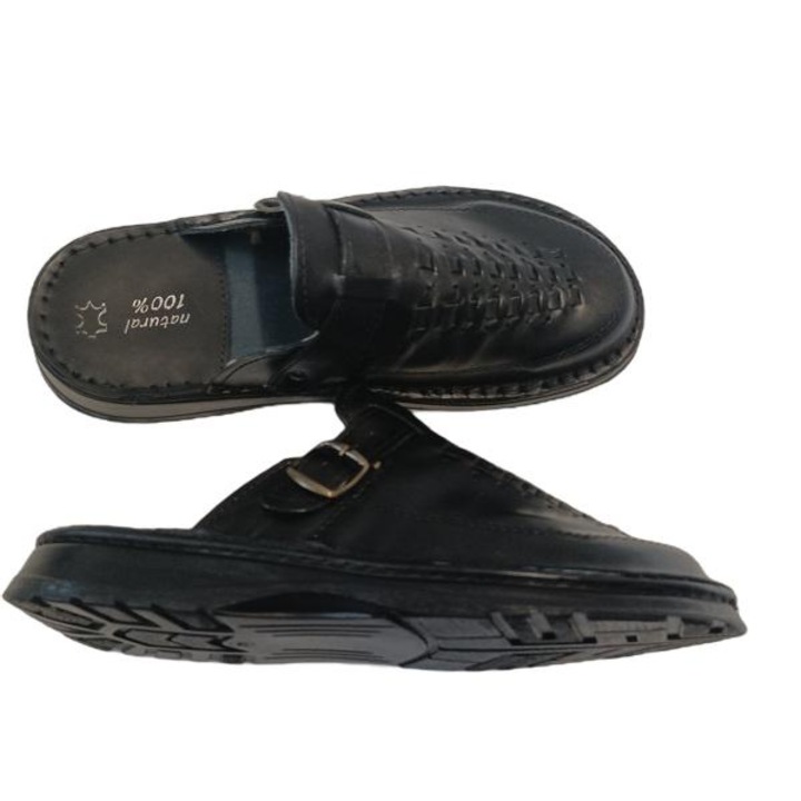 Papuci barbati, Todlanas, Piele naturala, Negru, 44