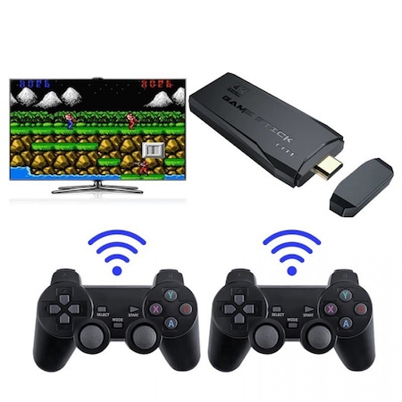 Consola wireless 1Tech SH-G02, 10.000 de jocuri incorporate, doua joystick-uri wireless, 4K, 2,4 GHz, negru