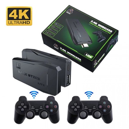 Consola wireless 1Tech SH-G02, 10.000 de jocuri incorporate, doua joystick-uri wireless, 4K, 2,4 GHz, negru