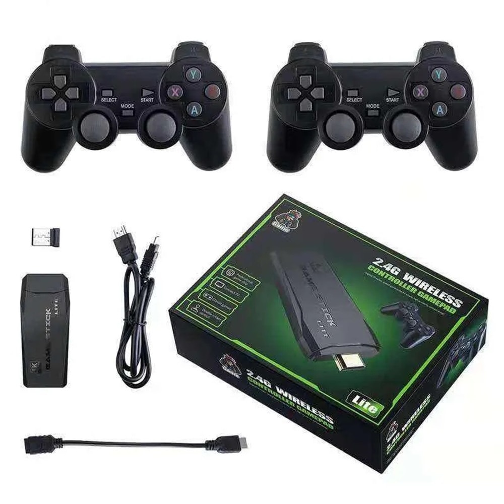 Consola wireless 1Tech SH-G02, 10.000 de jocuri incorporate, doua joystick-uri wireless, 4K, 2,4 GHz, negru