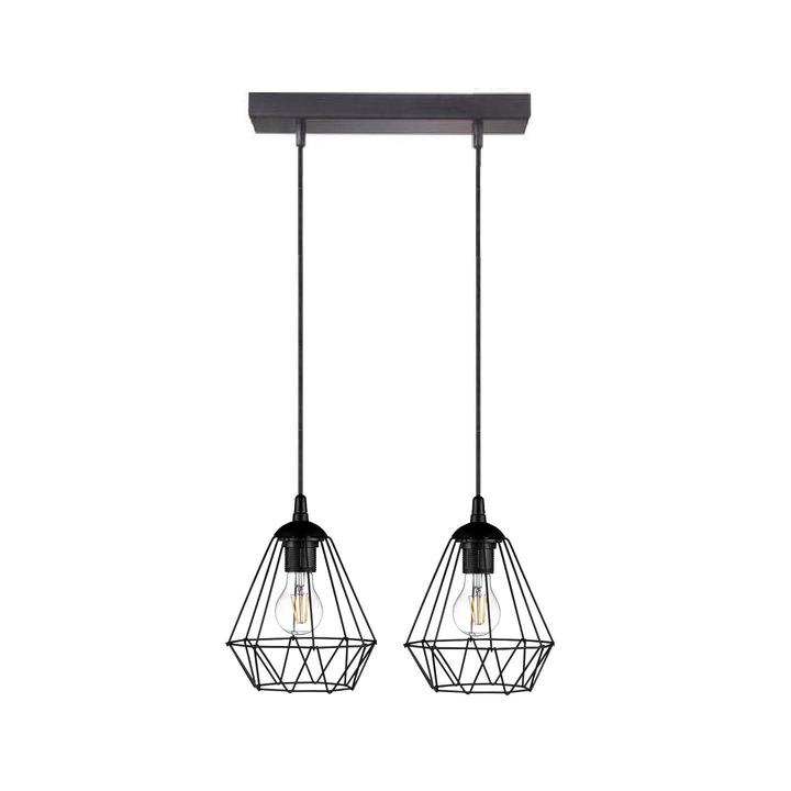 Set 2 lampi suspendate, Ledigo, Metal, E27, Negru