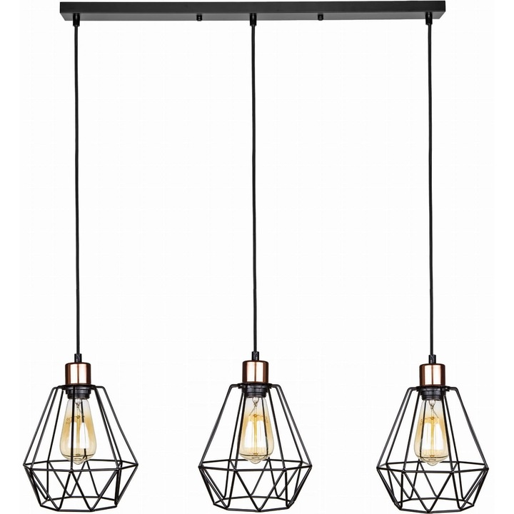 Set 3 lampi suspendate, Ledigo, Metal, E27, Negru