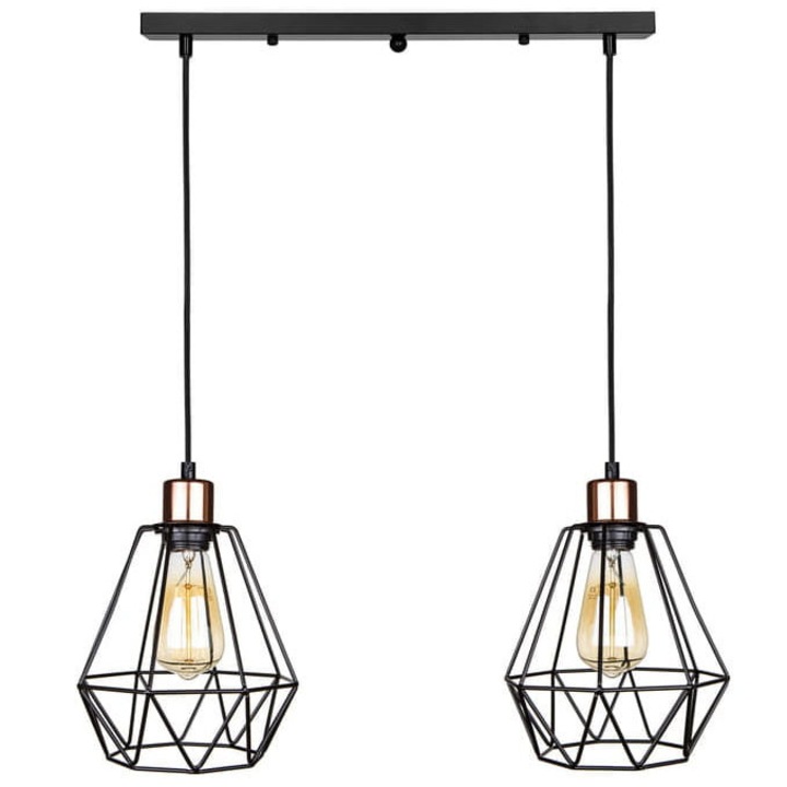 Set 2 lampi suspendate, Ledigo, Metal, E27, Negru