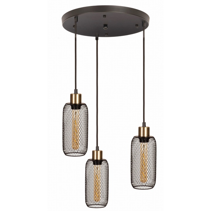 Set 3 lampi suspendate, Ledigo, Metal, E27, Negru