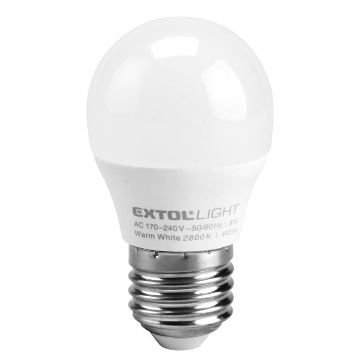 Bec LED mini, Extol Light, 410lm, 5W, E27, alb cald