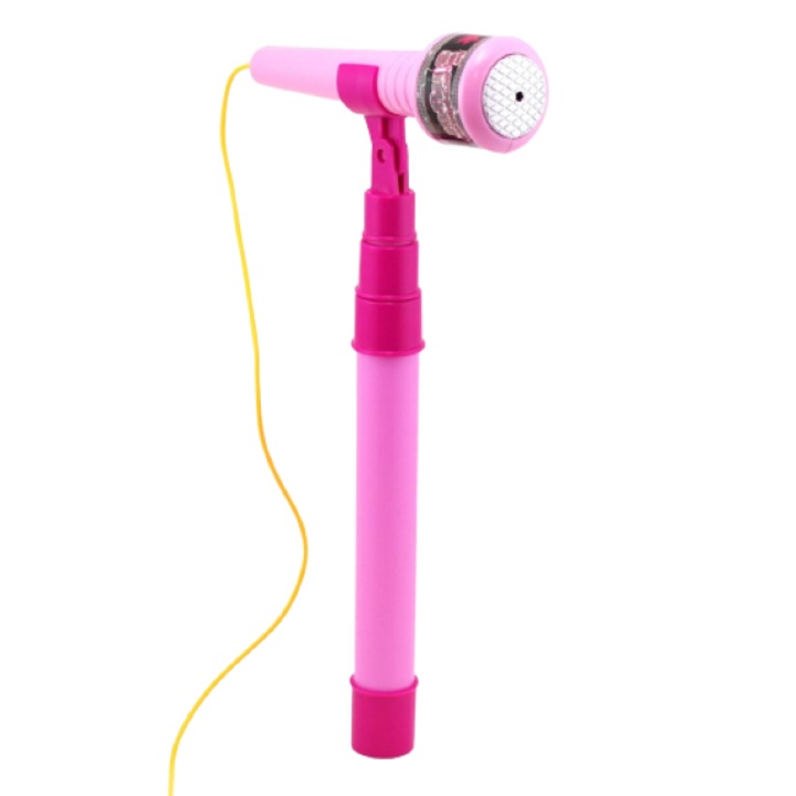 Microfon de jucarie cu fir jack 6.3 mm si stativ pentru karaoke, amplificator de voce si lumini, inaltime ajustabila, Pink