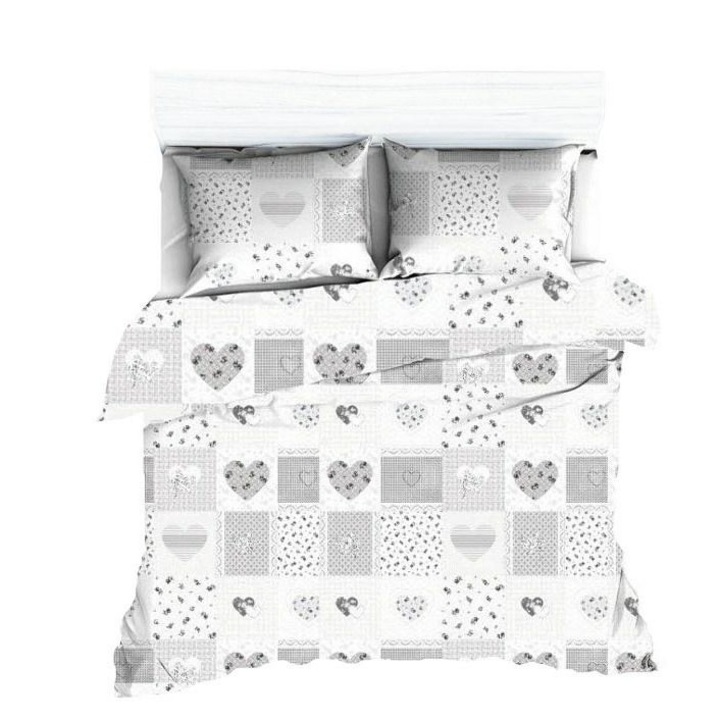 Lenjerie de pat, Karo, Bumbac, 140x200, 140 g/m², Alb & gri