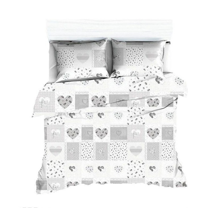 Lenjerie de pat, Karo, Bumbac, 140x200, 140 g/m², Alb & gri