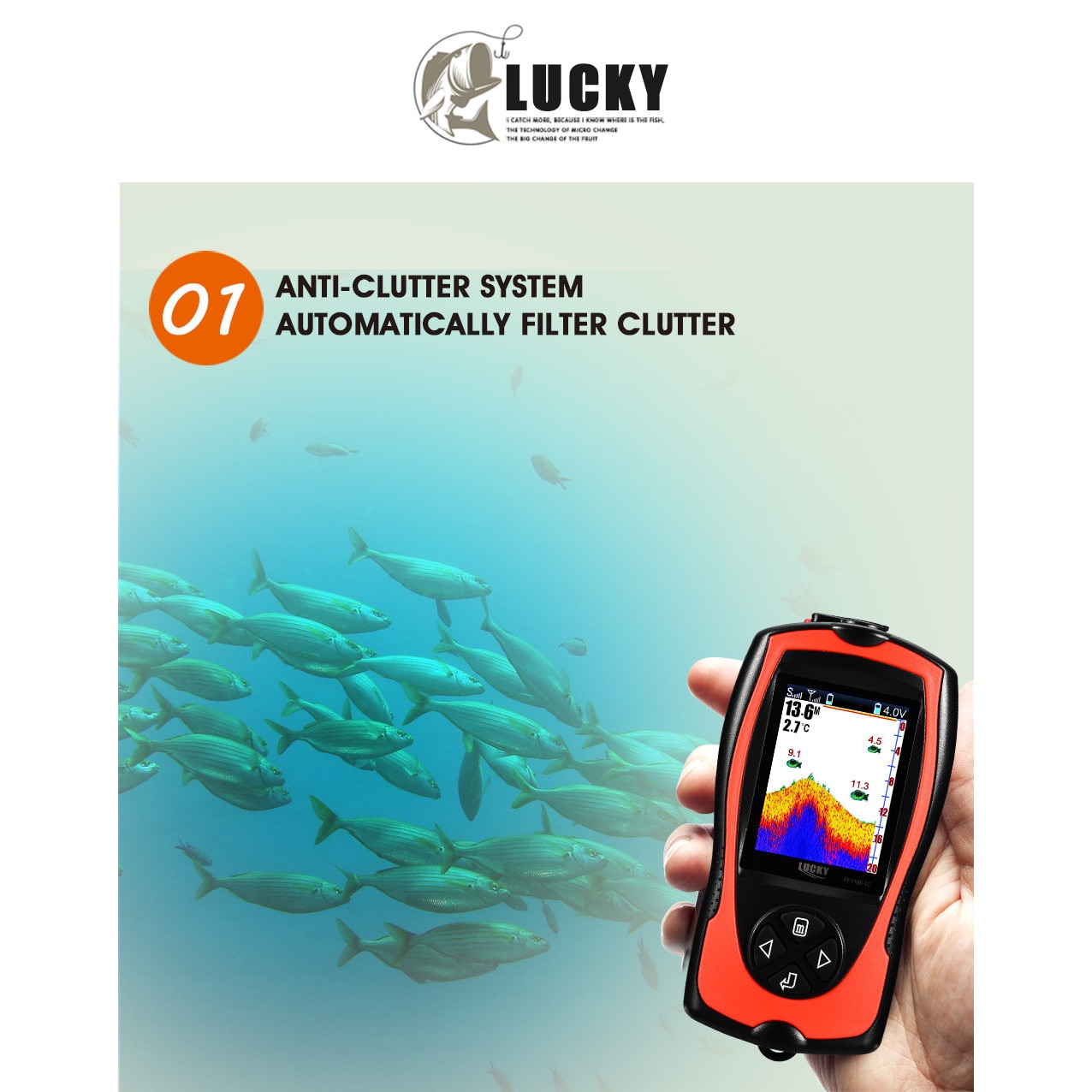 Сонар Lucky FF1108-1CWLA, Безжичен, За откриване на риба или дълбочина ...